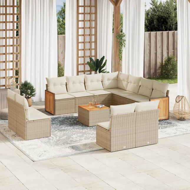 sofasæt til haven 12 dele med hynder polyrattan beige