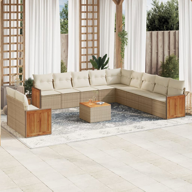 sofasæt til haven 12 dele med hynder polyrattan beige