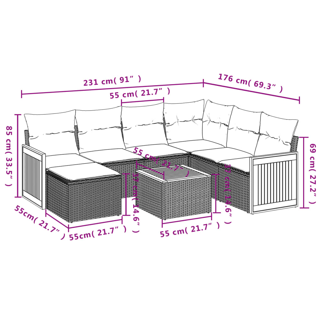 sofasæt til haven 8 dele med hynder polyrattan beige