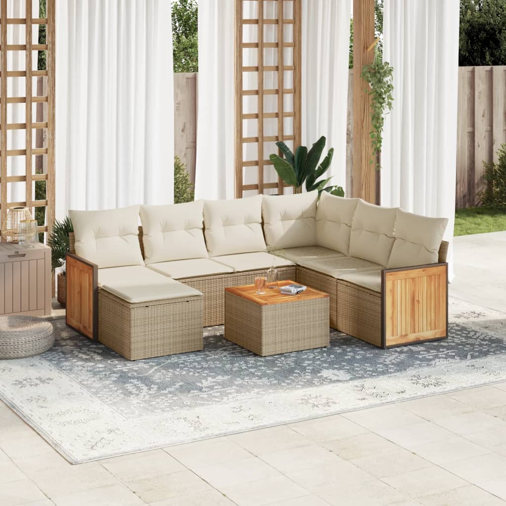 sofasæt til haven 8 dele med hynder polyrattan beige