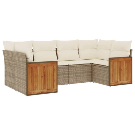 sofasæt til haven 6 dele med hynder polyrattan beige