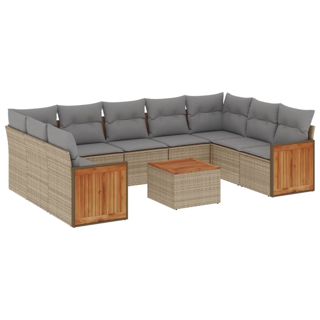 sofasæt til haven 10 dele med hynder polyrattan beige