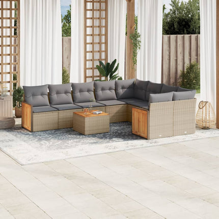 sofasæt til haven 10 dele med hynder polyrattan beige