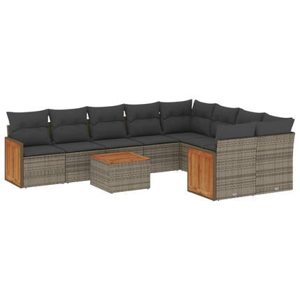 sofasæt til haven 10 dele med hynder polyrattan grå