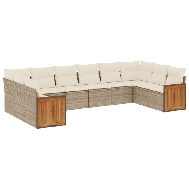 sofasæt til haven 10 dele med hynder polyrattan beige