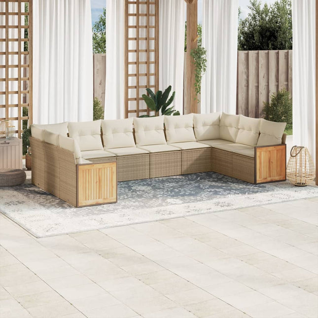 sofasæt til haven 10 dele med hynder polyrattan beige