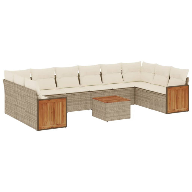 sofasæt til haven 11 dele med hynder polyrattan beige