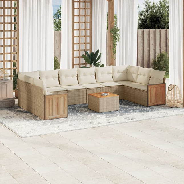 sofasæt til haven 11 dele med hynder polyrattan beige