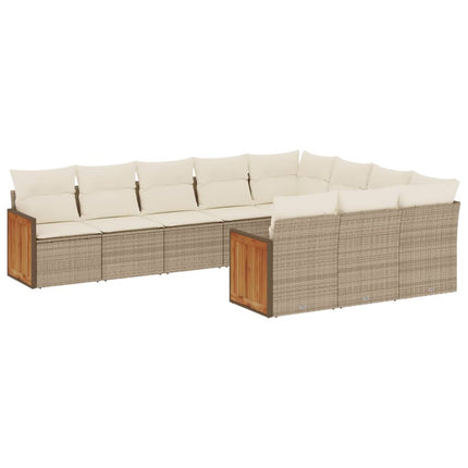 sofasæt til haven 10 dele med hynder polyrattan beige