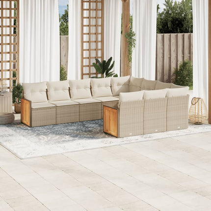 sofasæt til haven 10 dele med hynder polyrattan beige