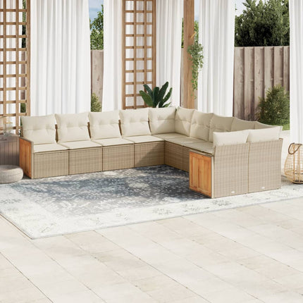 sofasæt til haven 10 dele med hynder polyrattan beige