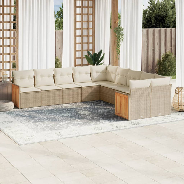 sofasæt til haven 10 dele med hynder polyrattan beige