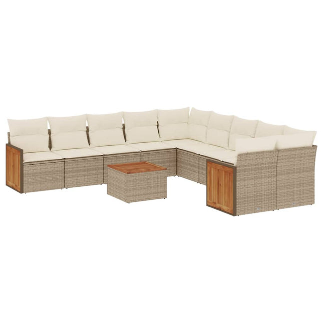 sofasæt til haven 11 dele med hynder polyrattan beige