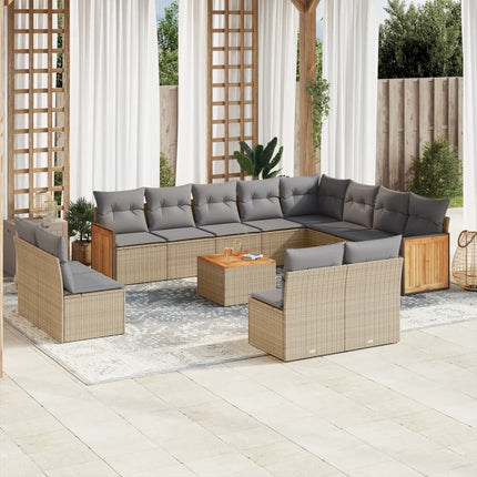 sofasæt til haven 13 dele med hynder polyrattan beige