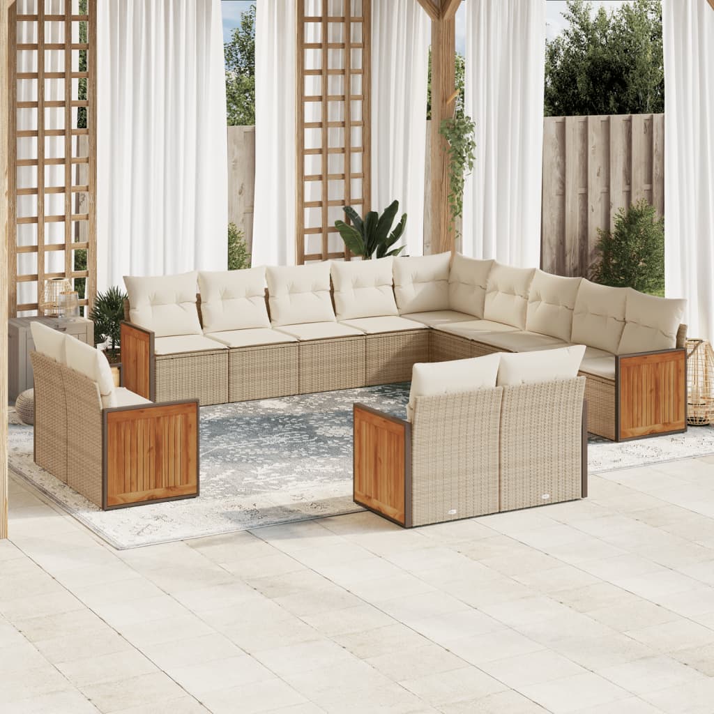 sofasæt til haven 13 dele med hynder polyrattan beige