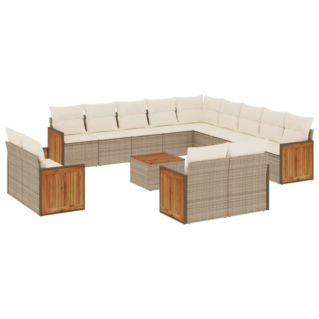 sofasæt til haven 14 dele med hynder polyrattan beige
