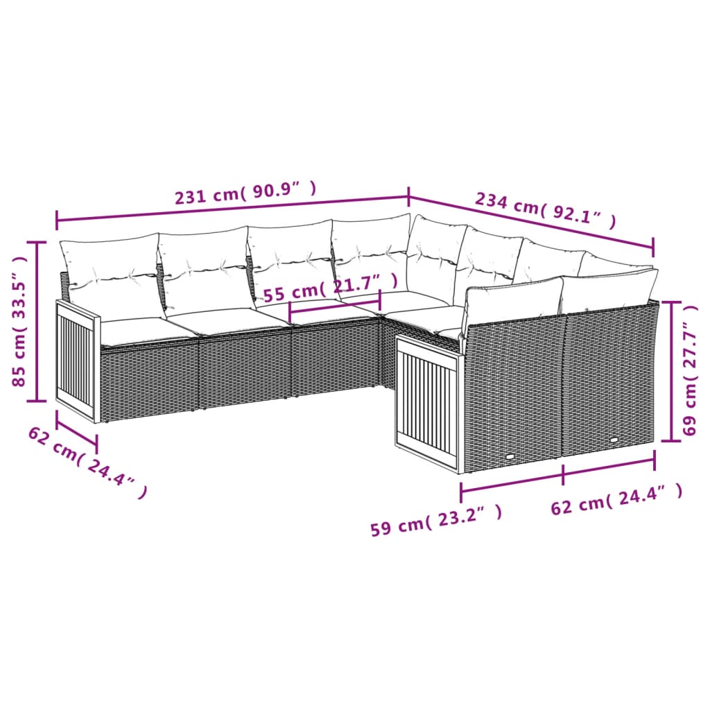 sofasæt til haven 8 dele med hynder polyrattan beige