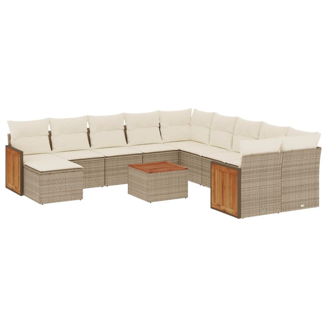 sofasæt til haven 12 dele med hynder polyrattan beige