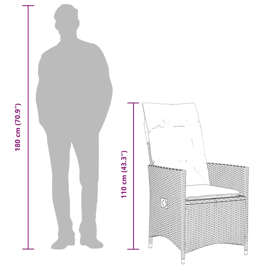 spisebordssæt til haven 7 dele med hynder polyrattan sort