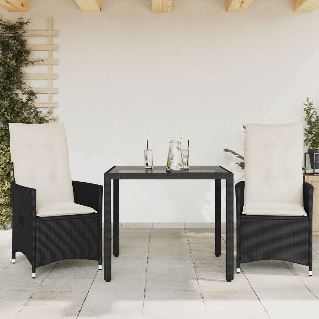 bistrost til haven 3 dele med hynder polyrattan sort