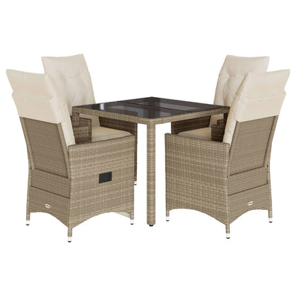 spisebordssæt til haven 5 dele med hynder polyrattan beige