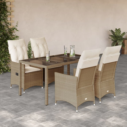 spisebordssæt til haven 5 dele med hynder polyrattan beige