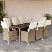spisebordssæt til haven 9 dele med hynder polyrattan beige