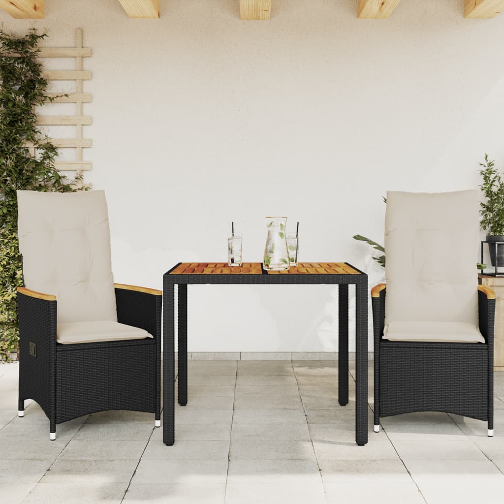 bistrost til haven 3 dele med hynder polyrattan sort