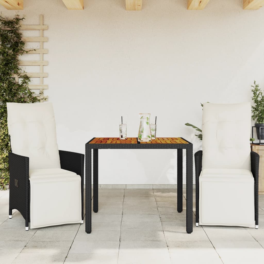 bistrost til haven 3 dele med hynder polyrattan sort