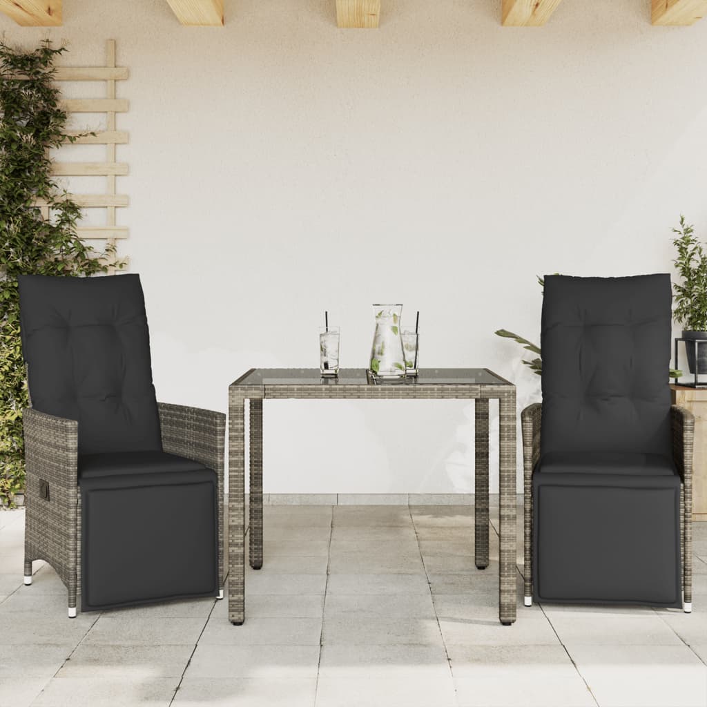 Bistrosæt Til Haven 5 Dele Med Hynder Polyrattan - 2 / Glas / 90 x 90 x 75 cm
