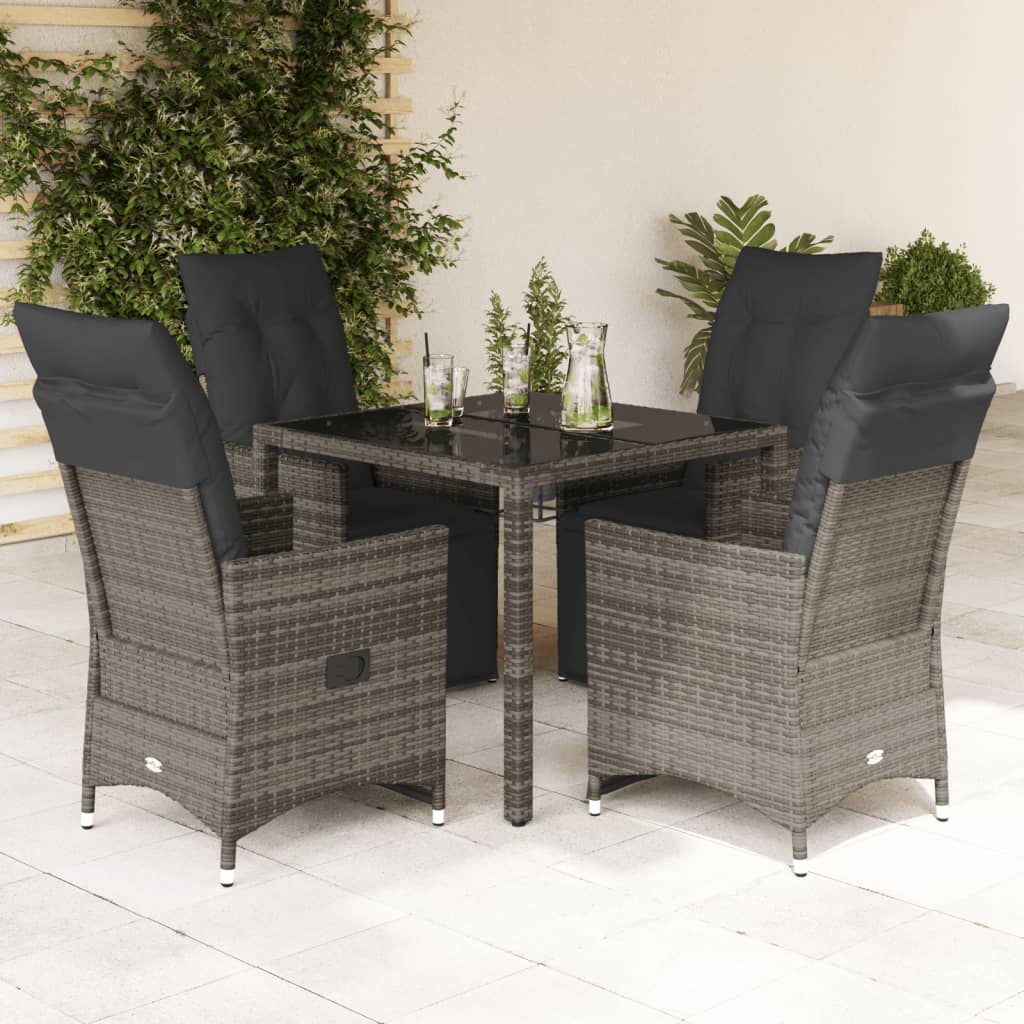 Bistrosæt Til Haven 5 Dele Med Hynder Polyrattan - 4 / Glas / 90 x 90 x 75 cm