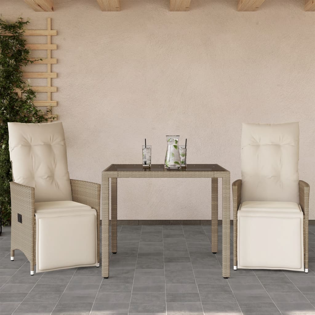 bistrosæt til haven 3 dele med hynder polyrattan beige billede
