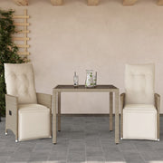 bistrosæt til haven 3 dele med hynder polyrattan beige
