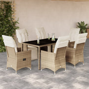 bistrosæt til haven 7 dele med hynder polyrattan beige