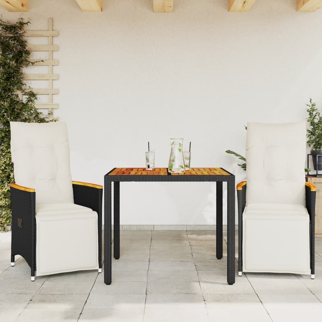 bistrost til haven 3 dele med hynder polyrattan sort