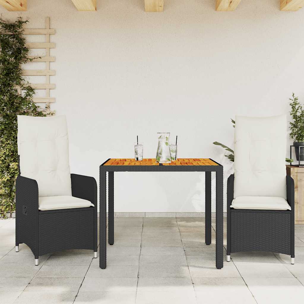 bistrost til haven 3 dele med hynder polyrattan sort