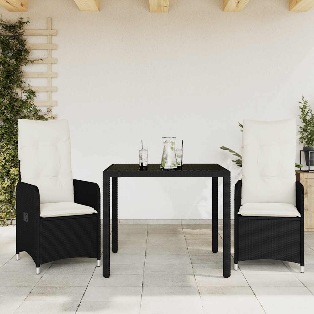 bistrost til haven 3 dele med hynder polyrattan sort