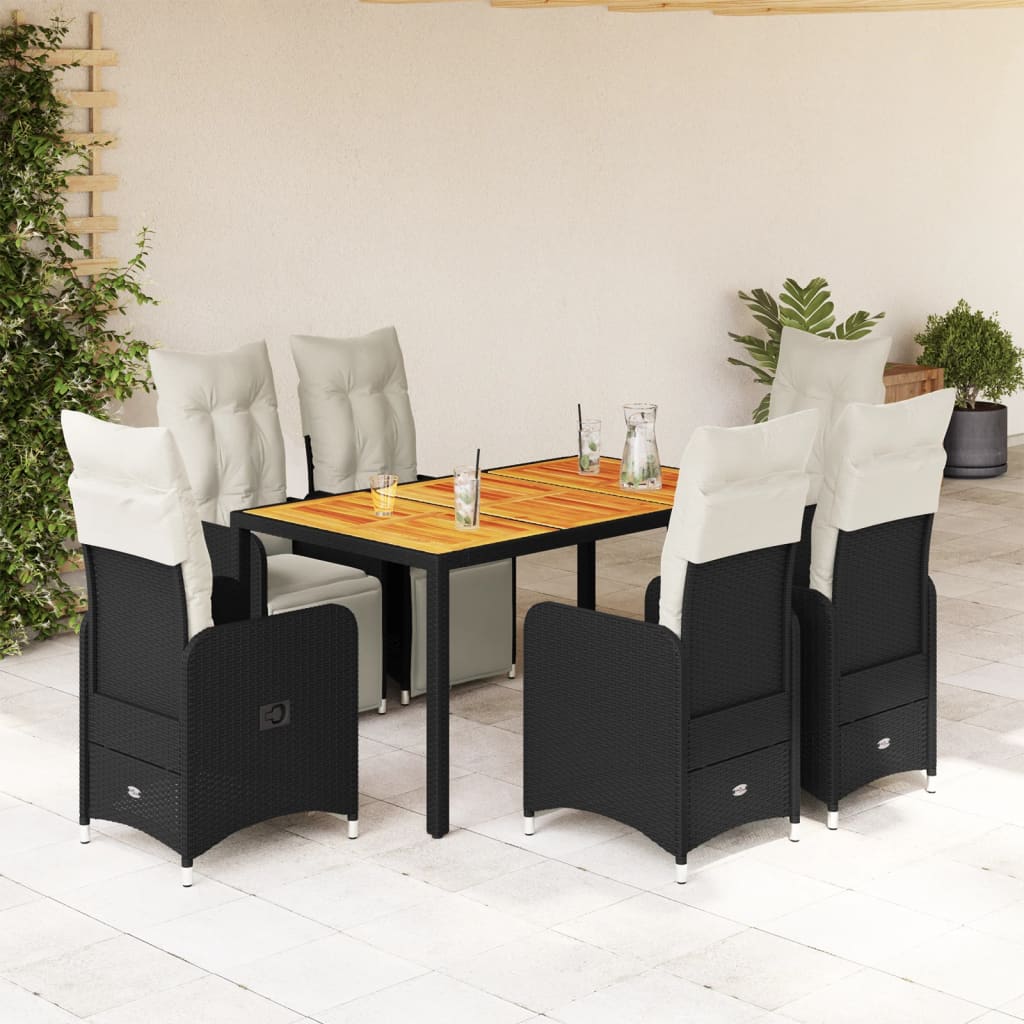 bistrost til haven 7 dele med hynder polyrattan sort