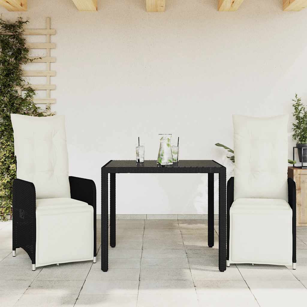 bistrost til haven 3 dele med hynder polyrattan sort
