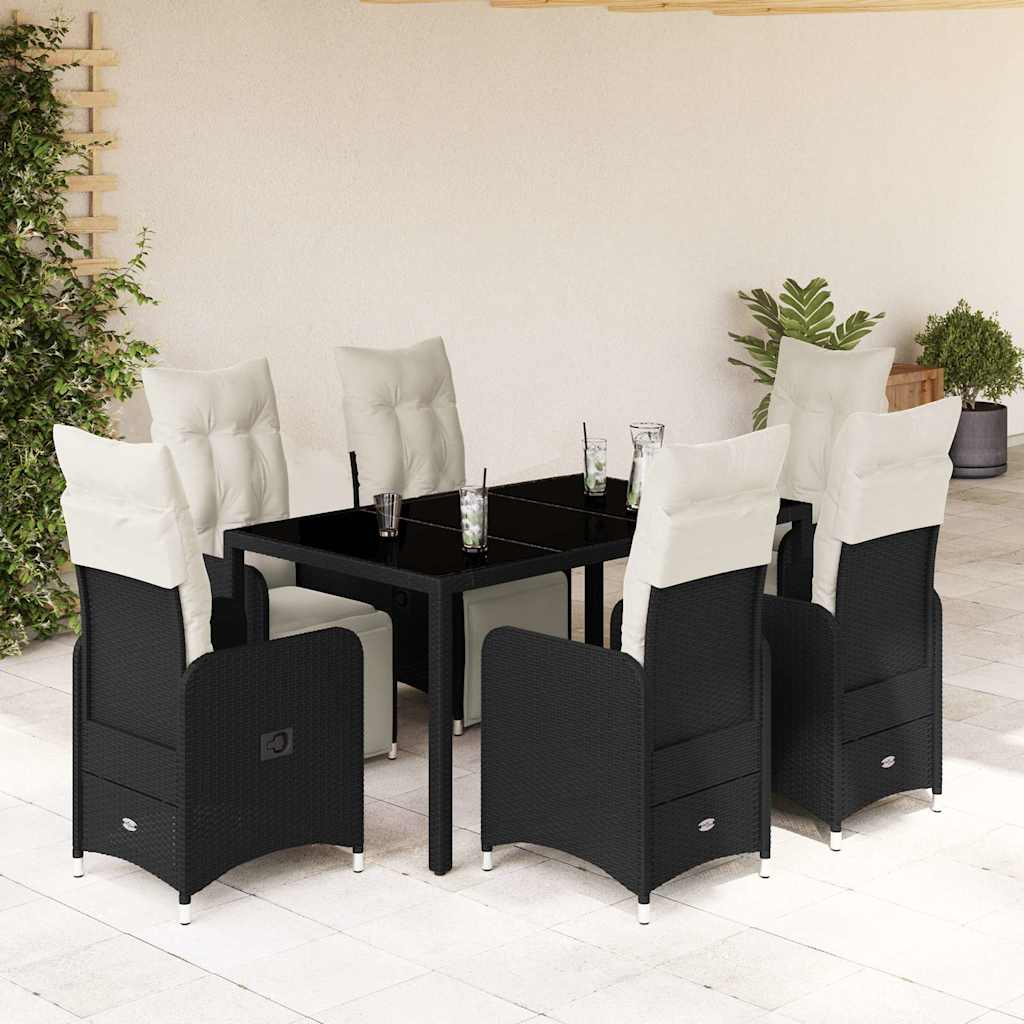 Bistrosæt Til Haven 7 Dele Med Hynder Polyrattan - 6 / Glas / 150 x 90 x 75 cm