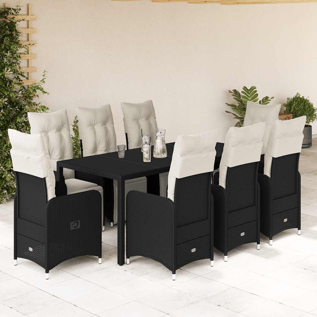 Bistrosæt Til Haven 7 Dele Med Hynder Polyrattan - 8 / Glas / 190 x 90 x 75 cm