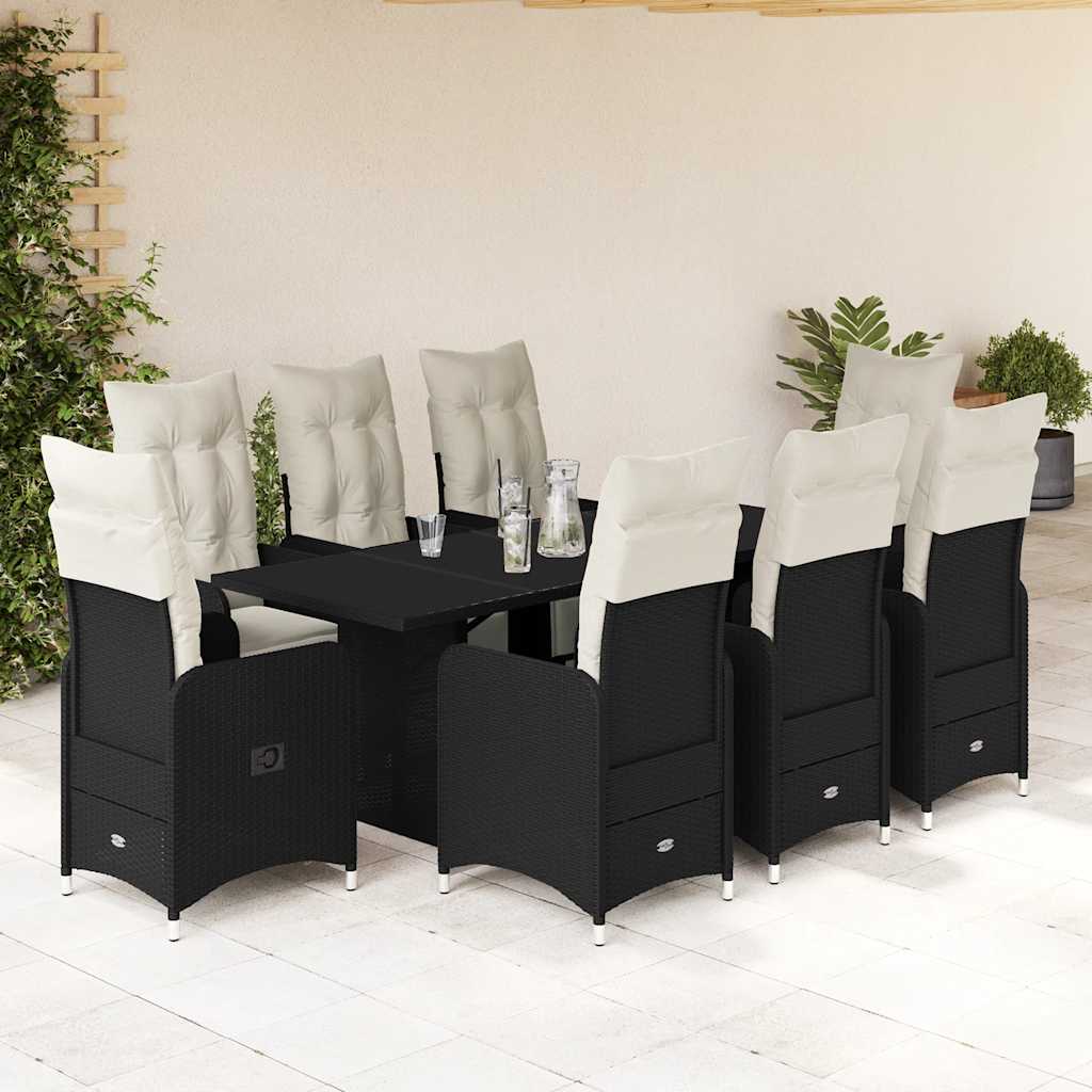 Bistrosæt Til Haven 7 Dele Med Hynder Polyrattan - 8 / Glas / 190 x 80 x 75 cm