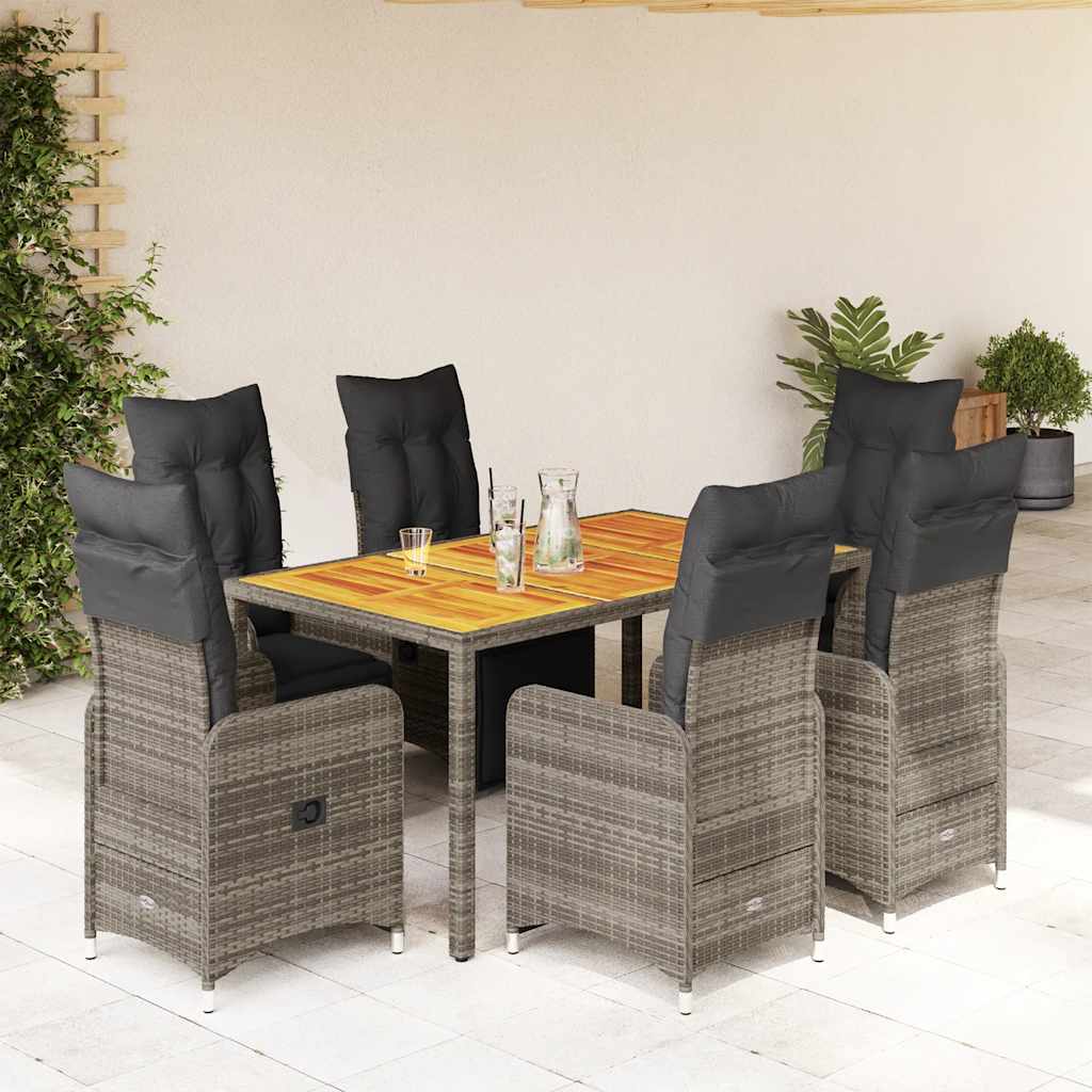 Bistrosæt Til Haven 9 Dele Med Hynder Polyrattan - 6 / træ / 150 x 90 x 75 cm