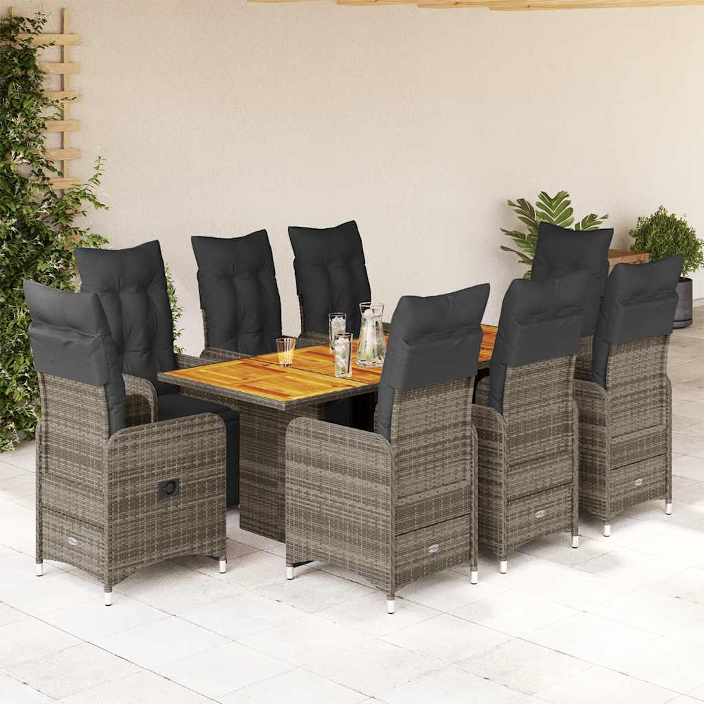 Bistrosæt Til Haven 9 Dele Med Hynder Polyrattan - 8 / træ / 190 x 80 x 75 cm