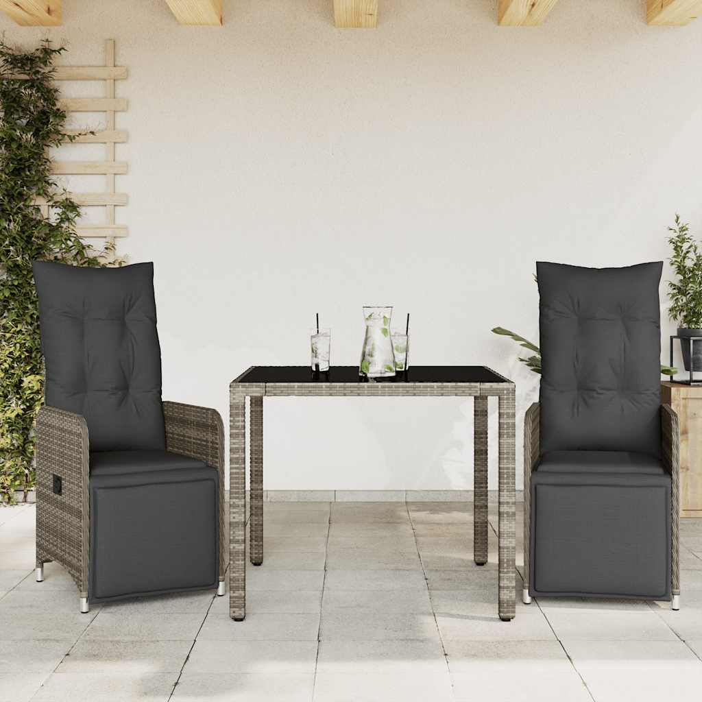 Bistrosæt Til Haven 9 Dele Med Hynder Polyrattan - 2 / Glas / 90 x 90 x 75 cm