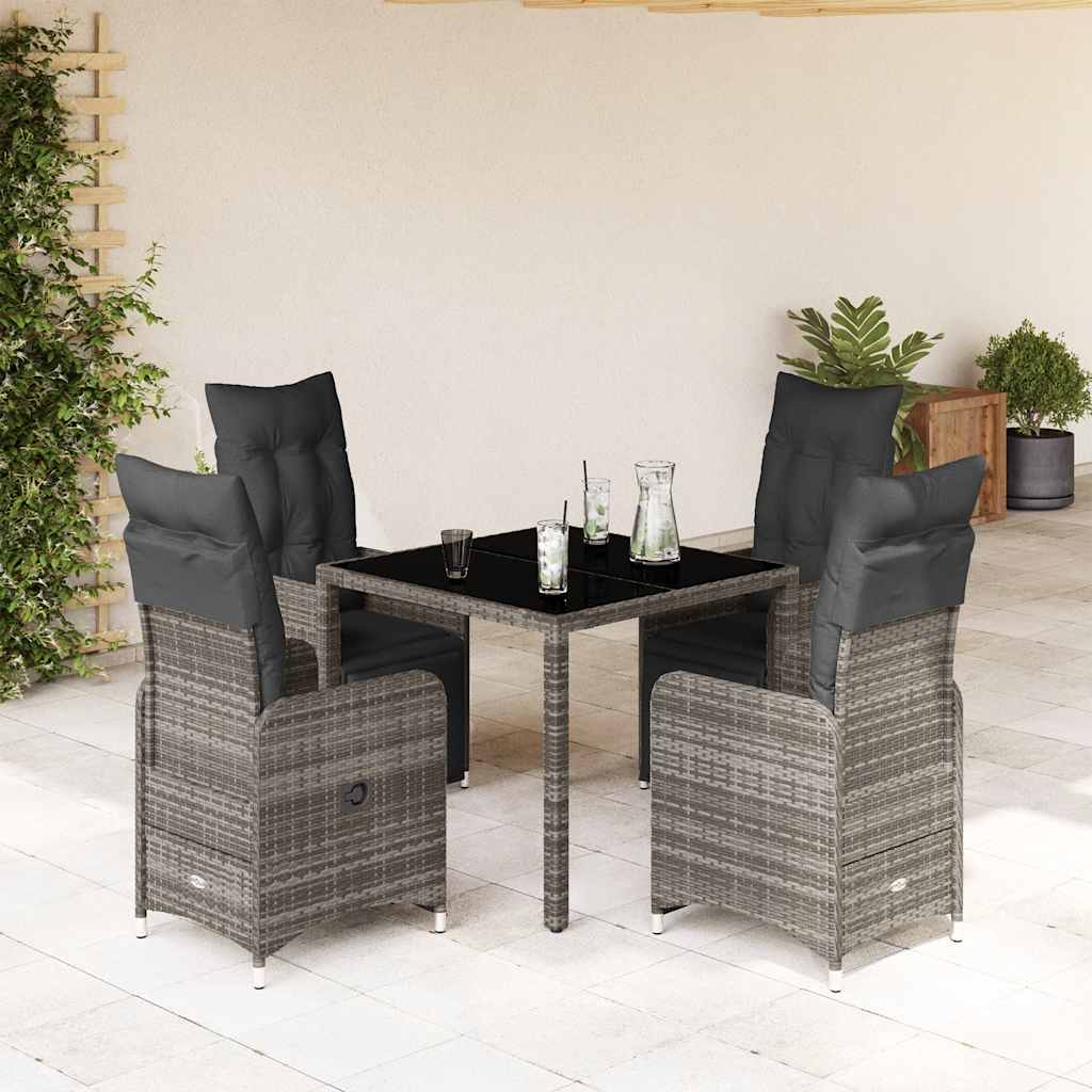 Bistrosæt Til Haven 9 Dele Med Hynder Polyrattan - 4 / Glas / 90 x 90 x 75 cm