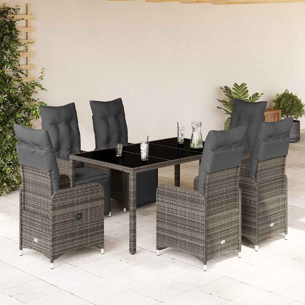 Bistrosæt Til Haven 9 Dele Med Hynder Polyrattan - 6 / Glas / 150 x 90 x 75 cm