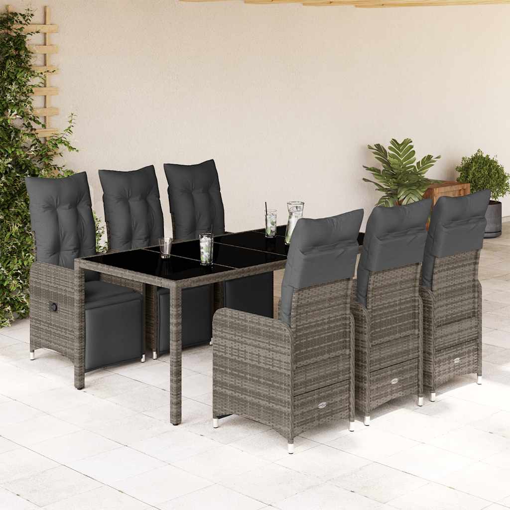 Bistrosæt Til Haven 9 Dele Med Hynder Polyrattan - 6 / Glas / 190 x 90 x 75 cm