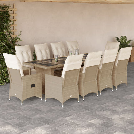 bistrosæt til haven 11 dele med hynder polyrattan beige