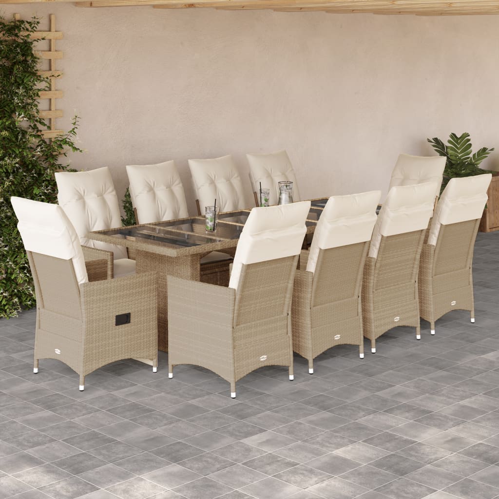 bistrosæt til haven 11 dele med hynder polyrattan beige